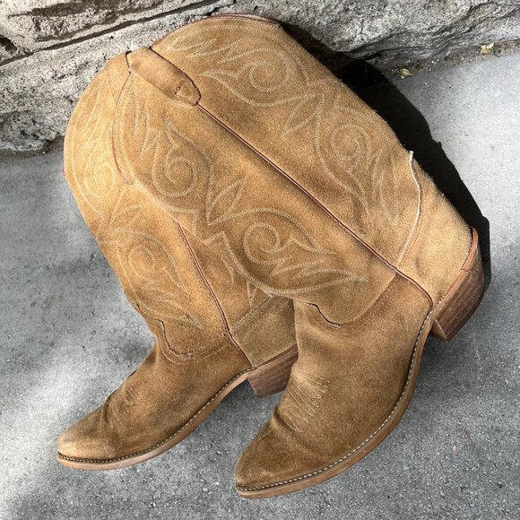 Vintage Acme Cowboy Boots in Tan Roughout Leather, Made in USA - Picture 10 of 11